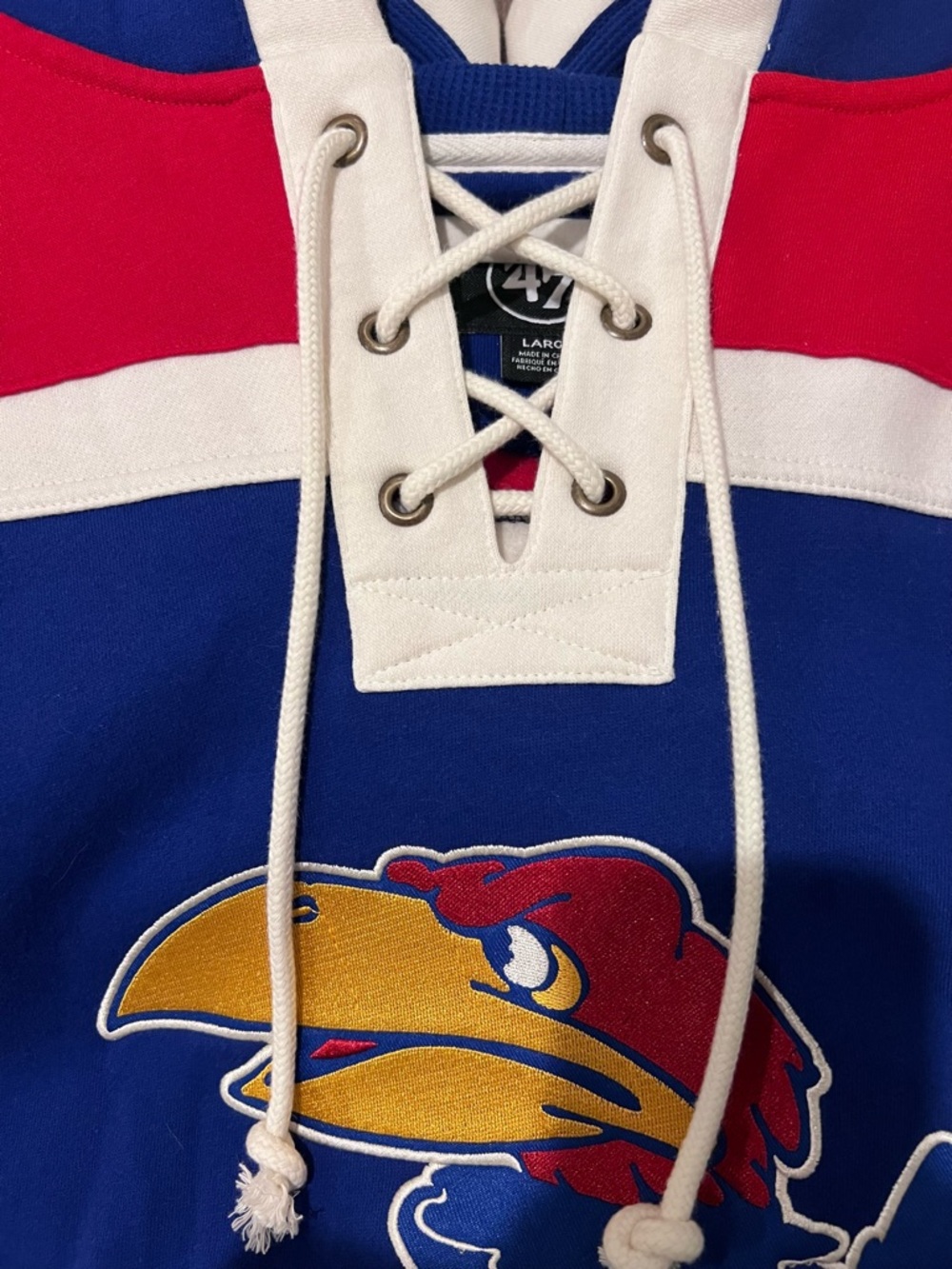 Kansas Jayhawks '47 Men's Blue Superior Lacer Hockey Fashion Hood Men’s Large - Picture 3 of 11
